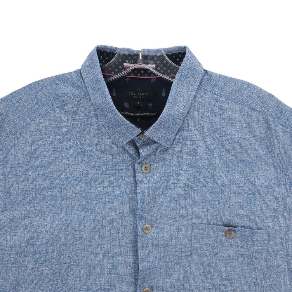 TED BAKER LONDON Blue Heather Shirt Flip Cuff 100% Cotton Fitted Size 6 - 2XL